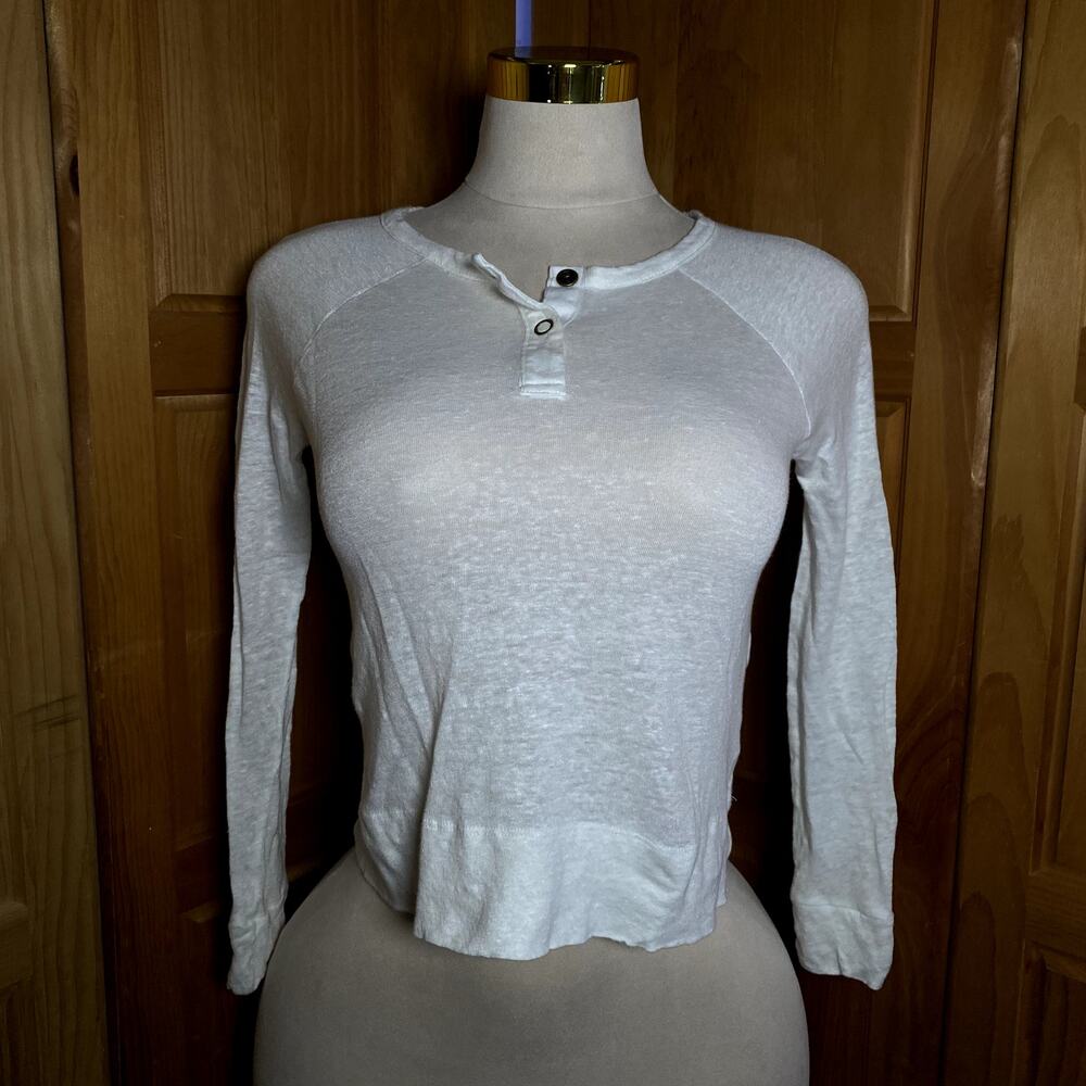 100% Linen Soft Girl Coquette Everyday‎ Quiet Luxury Long Sleeve Henley Boho Tee